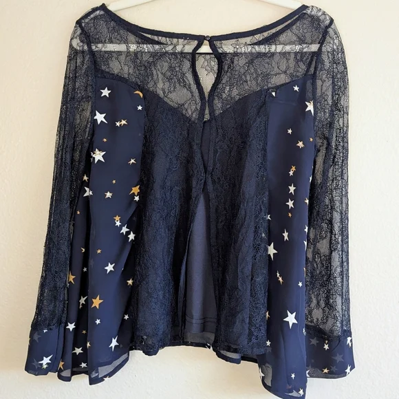 Starry Night Blouse in Midnight Blue with Lace Sleeves and Back - Picture 5 of 12